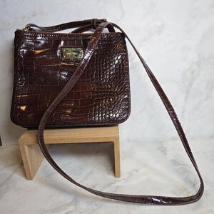 Nine West Kiss-Poptop Brown Crossbody Croc Alligator Bag